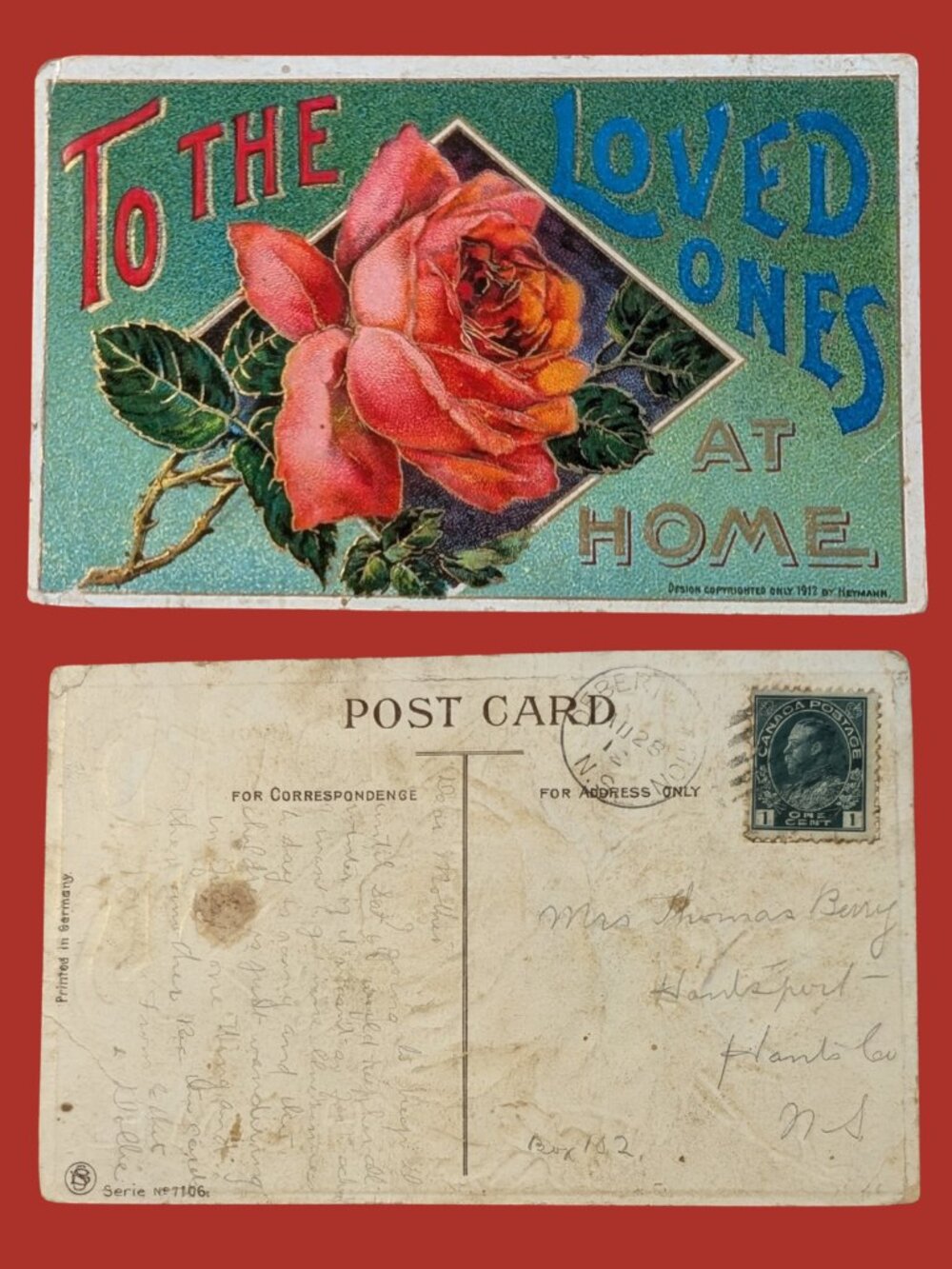 5/$25 Antique Postmarked 1912 Golden Age Sentimental Postcard Art Nouveau
